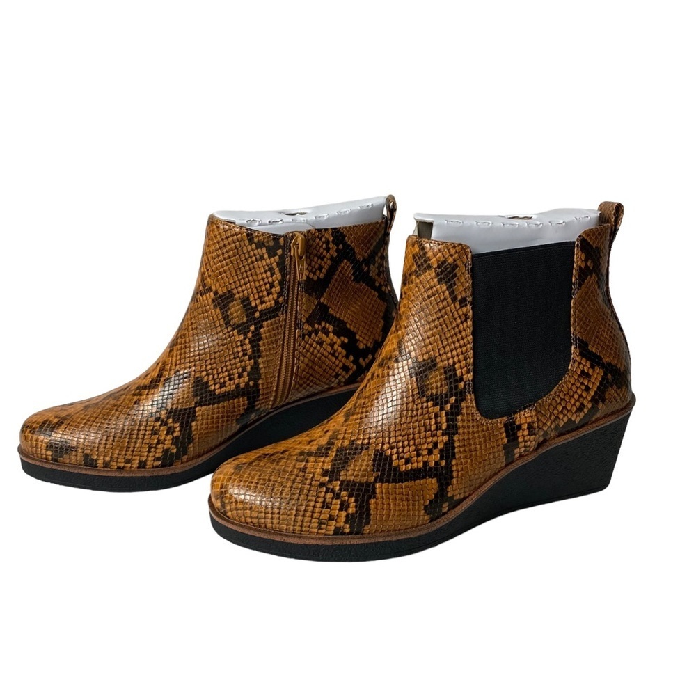 Aerosoles womens Brandi pull on ankle booties snakeskin wedge heels size 8.5 W